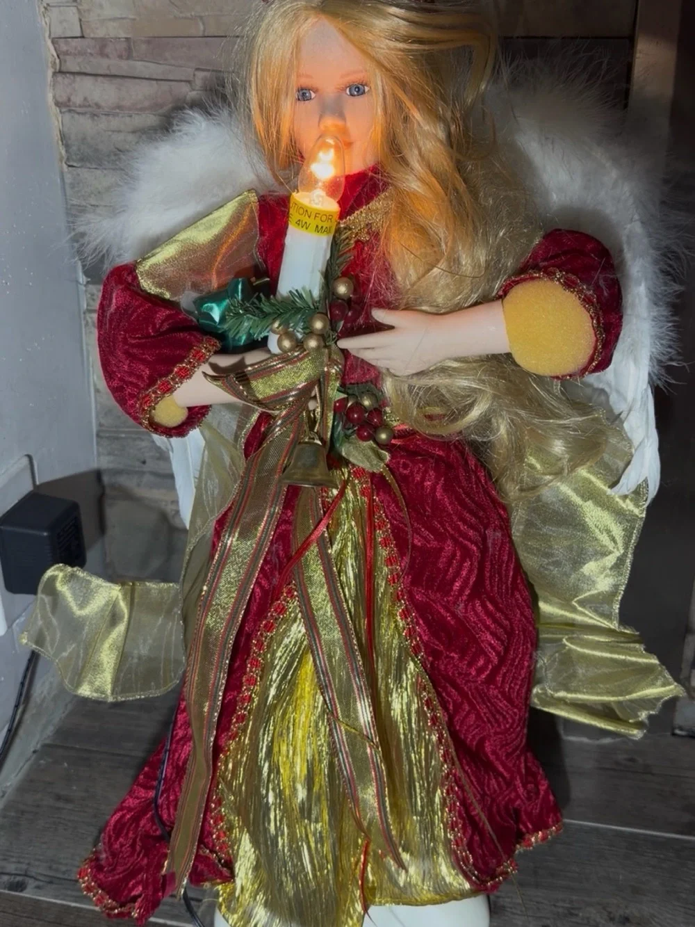 VTG Christmas Angel with Light Candle Animated Doll 23”